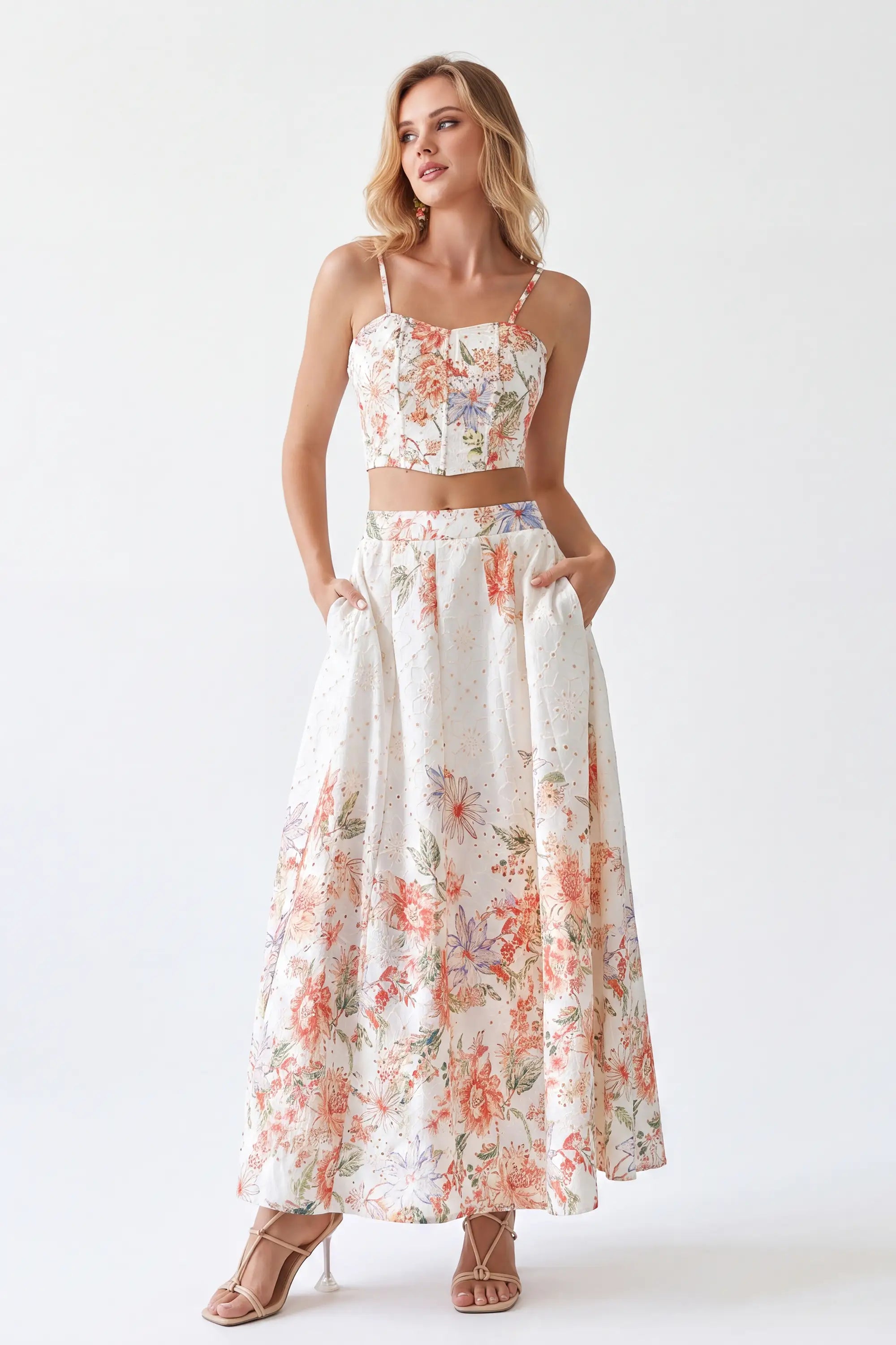 Vacation Vibes wholesale collection featuring Floral Print Ramie Cropped Camisole
