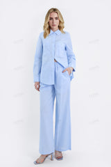Light Blue Linen-Cotton Long-Sleeve Button-Down Shirt
