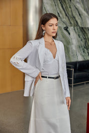 White Linen-Blend Embroidered long sleeve  Blazer (Floral Lace Detail)