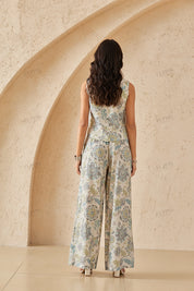 Floral Print Linen Tie-Front Sleeveless Vest