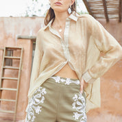 Two-tone tie-dye fabric long sleeve shirt