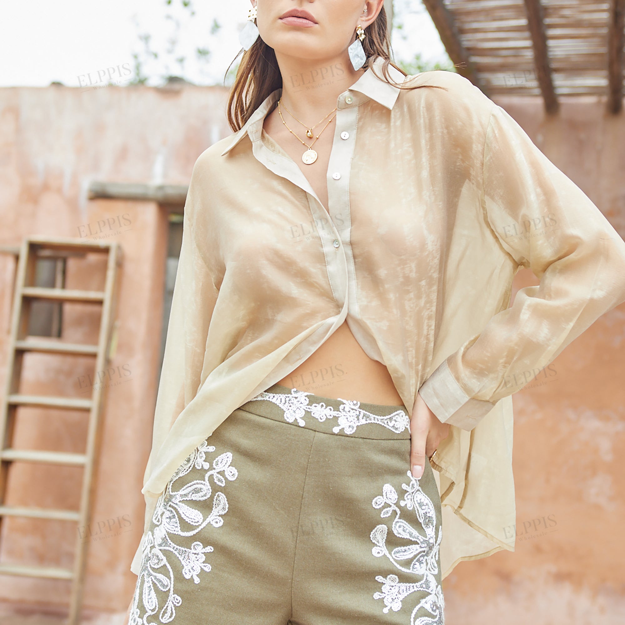 Two-tone tie-dye fabric long sleeve shirt