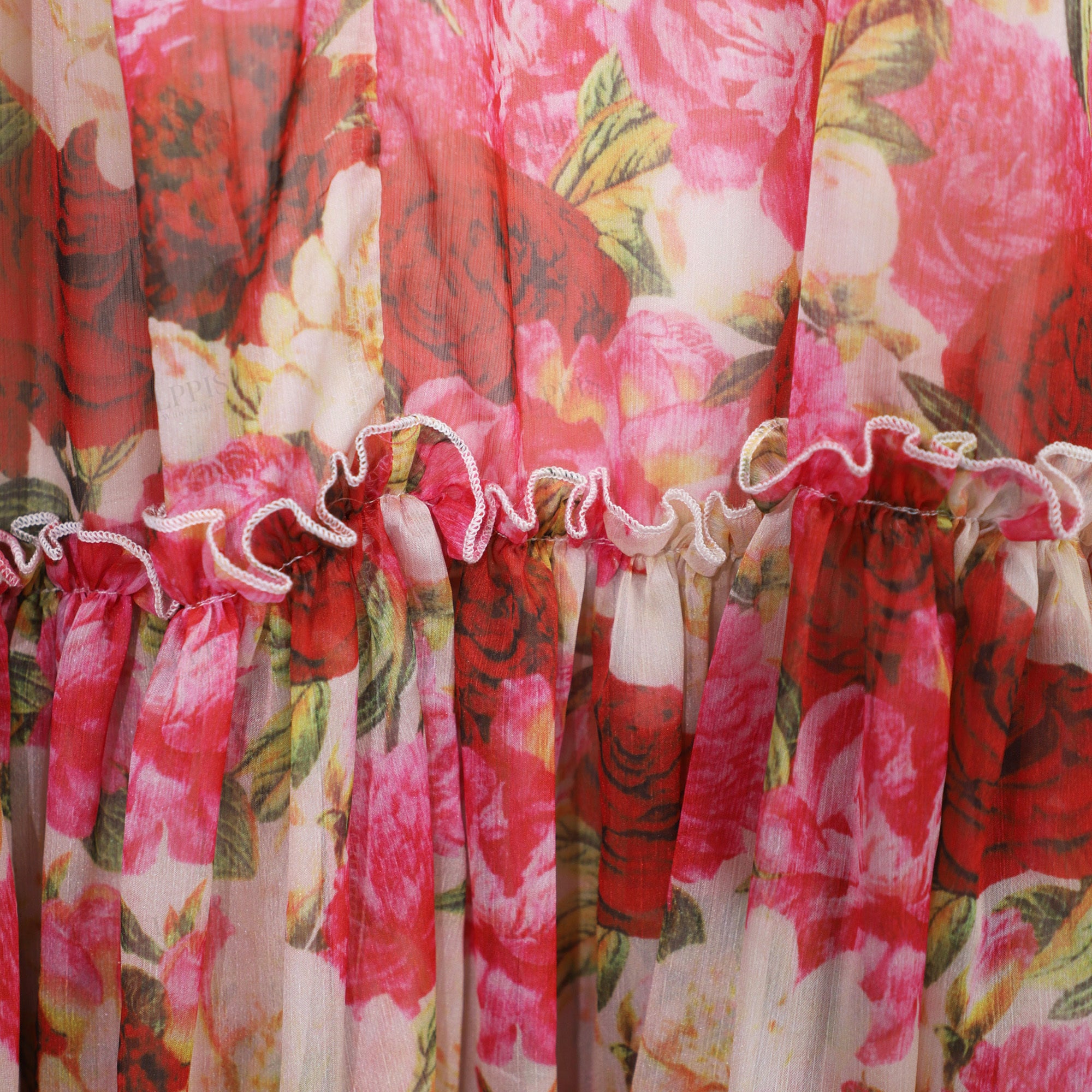 Chiffon digital print stand collar A-line midi sleeveless dress