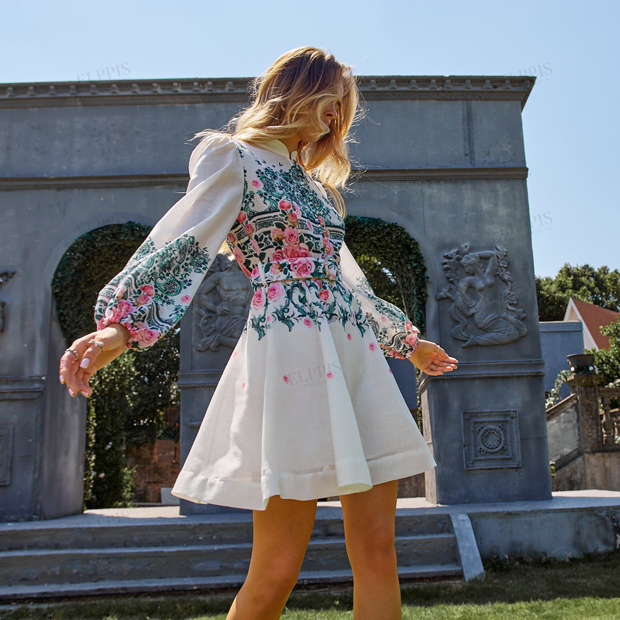 French vacation style embroidered floral shirt