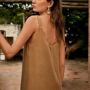 Vacation style braided detail spaghetti strap dress