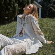 Embroidered all-linen flared pants