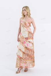 Floral Patchwork Ruffled Cami Maxi Dress
