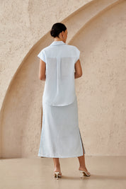 Sky Blue Cotton-Linen Maxi Skirt