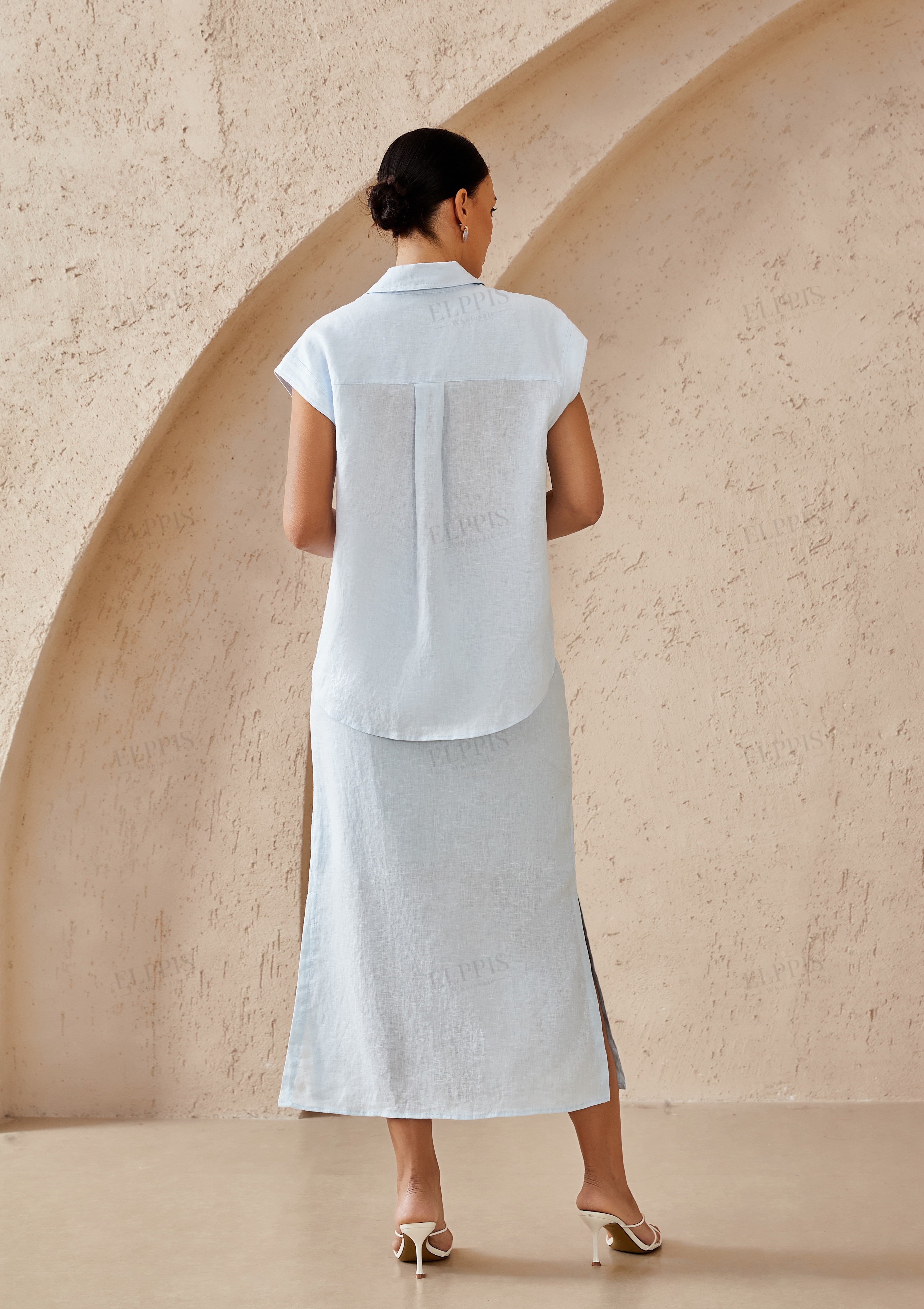 Sky Blue Cotton-Linen Maxi Skirt
