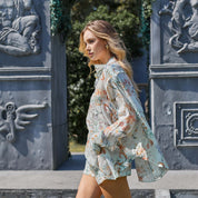 Jacquard fabric printed loose-fitting long sleeve shirt