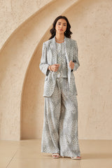 Gray & White Paisley Print Wide-Leg Pants