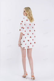 Cherry Embroidery Elastic Waist Shorts