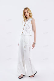 White Floral Lace Cropped Vest with Tie Detail