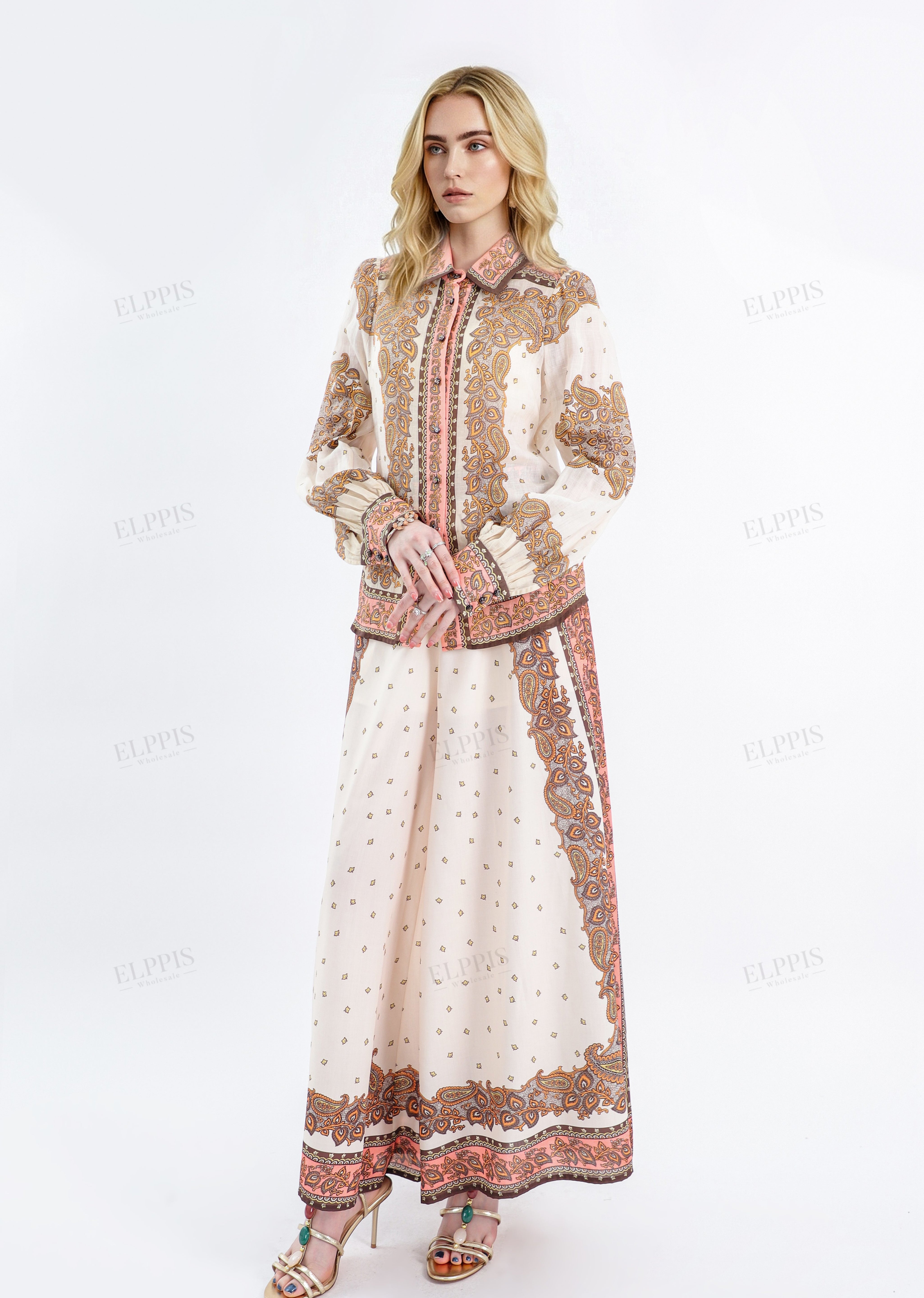 Paisley Print Wide-Leg Palazzo Pants