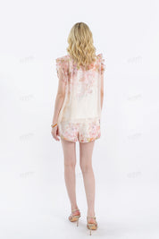 High-Waisted Floral Print Shorts with Decorative Belt