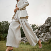 Tassel cotton-linen fitted long sleeve blazer