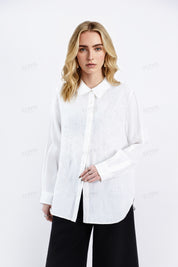 White Embroidered Linen Long Sleeves Shirt