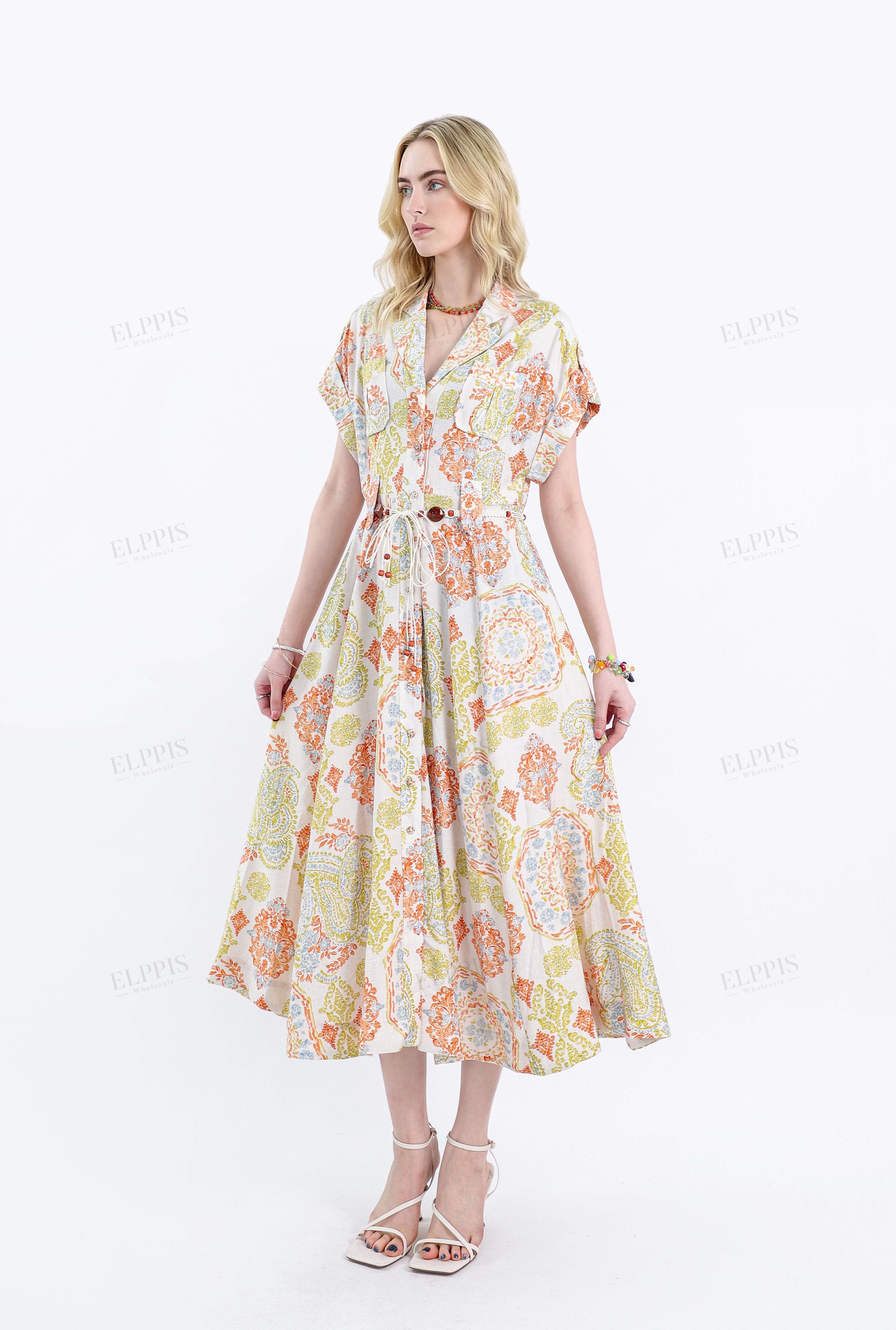 Paisley Print Rayon Midi Shirt Dress