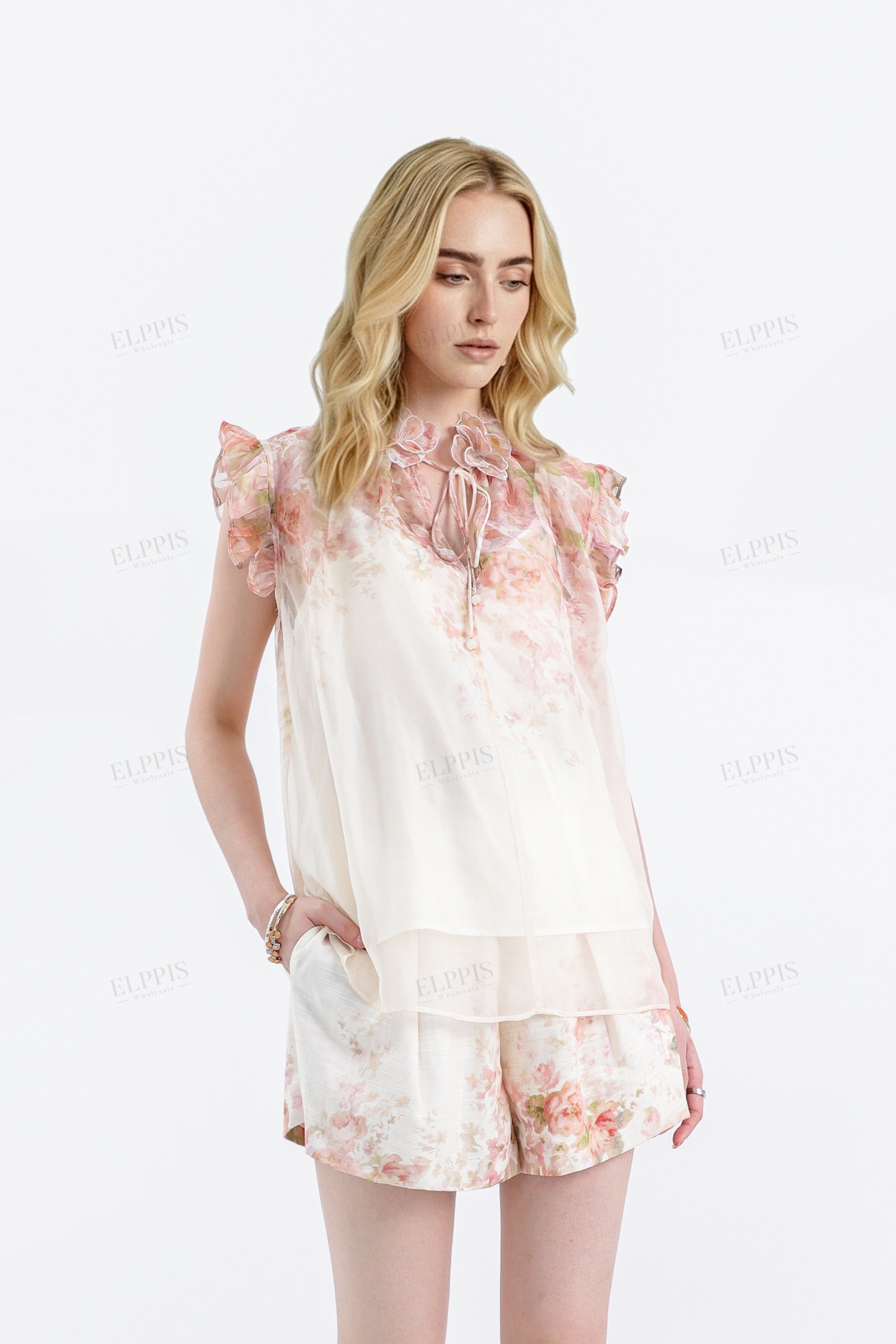 Sheer Floral Layered Blouse