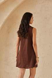 Cocoa Brown Sleeveless Tunic with Cutwork Embroidery & Tassel Tie