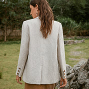 Beige cotton linen blazer long sleeve blazer