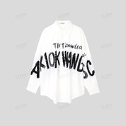 White Oversized Shirt with Black Sequin Letter Embellishments