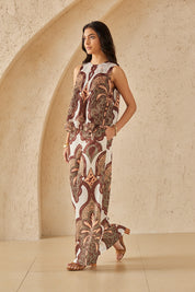 Ivory Multi-Tone Ornate Pattern Sheer Sleeveless Blouse