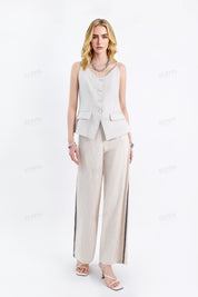Oatmeal Linen Button-Front Cami Top