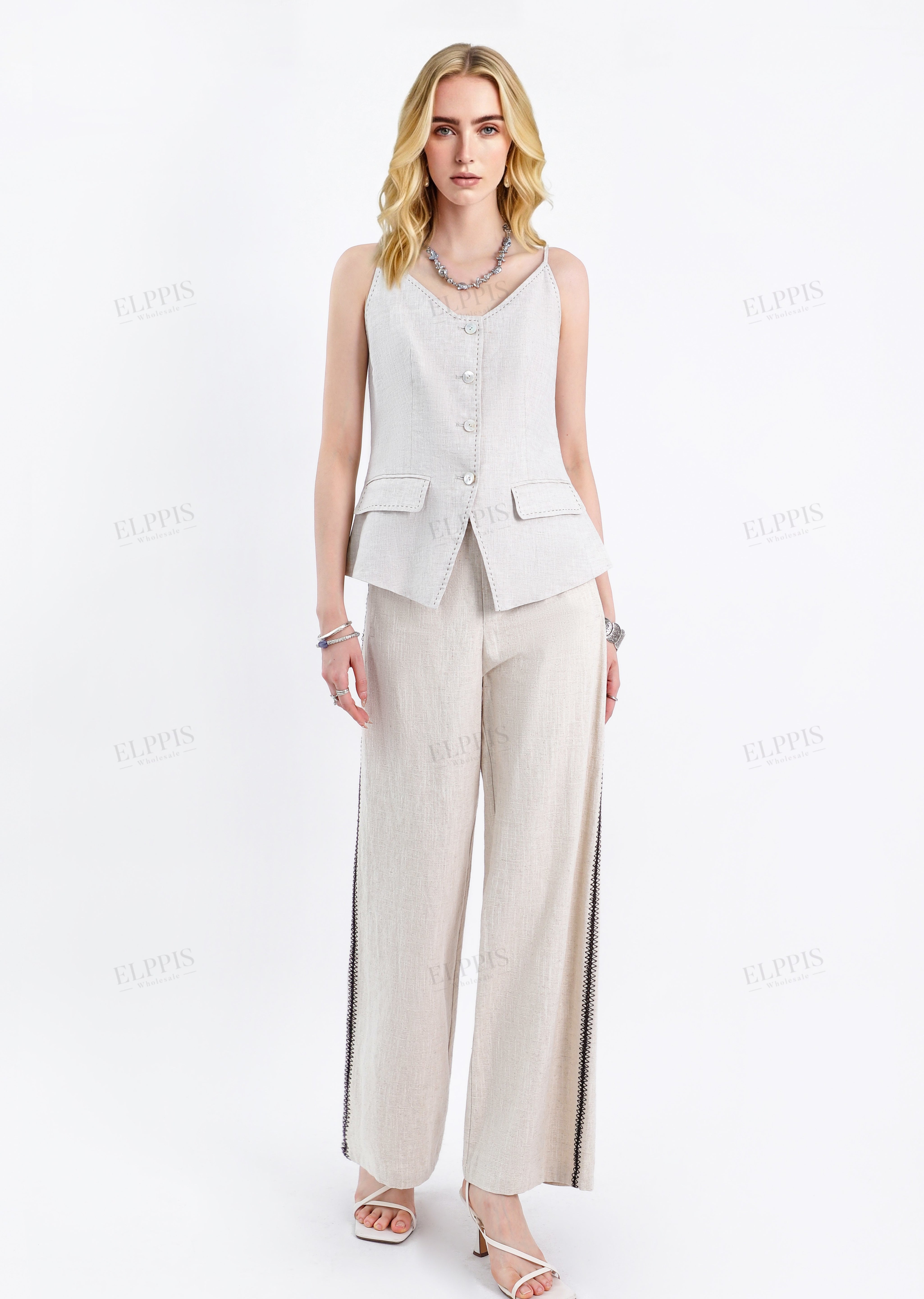Oatmeal Linen Button-Front Cami Top