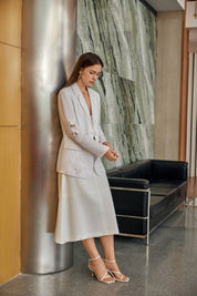White Linen-Blend Embroidered long sleeve  Blazer (Floral Lace Detail)