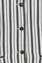 Beige Cotton-Linen Blend Stripe Sleeveless Vest
