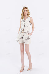 Beige Linen-Cotton Floral Embroidered Waistcoat