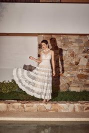 White Sheer Lace Tiered Cami Maxi Dress