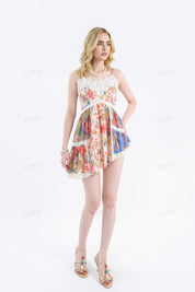 Floral Print Asymmetrical Cami Mini Dress with Lace Trim