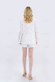 White Floral Lace Long-Sleeve Blazer