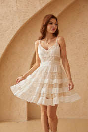 White Lace Tiered Cami Mini Dress