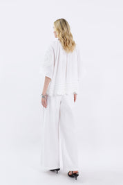 White Blouse with Crochet Lace Accents & Bell Sleeves