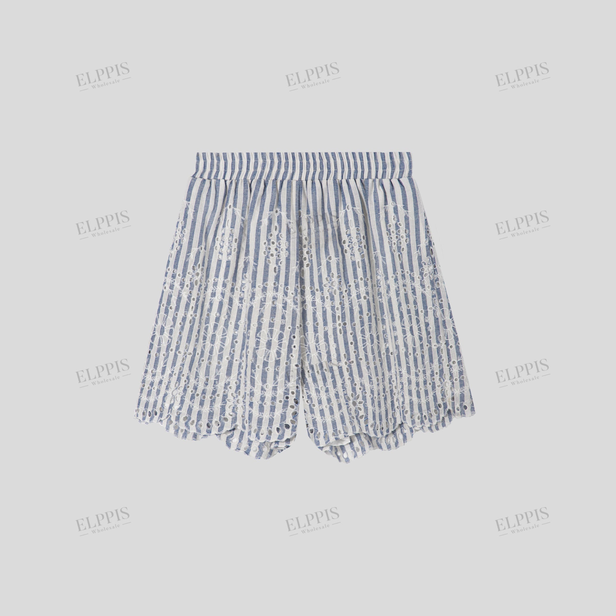 Striped cotton embroidered A-line shorts