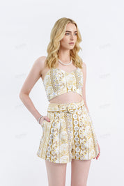Yellow Floral Cotton High-Waisted Shorts
