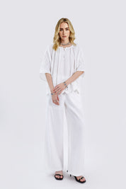 White Blouse with Crochet Lace Accents & Bell Sleeves