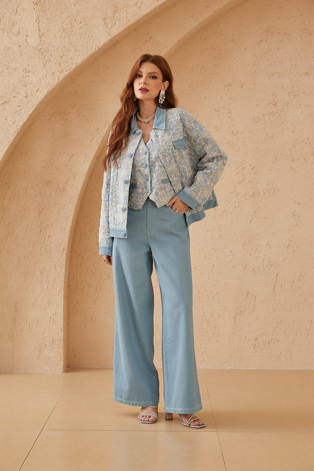 Light Blue Wide-Leg Denim Pants