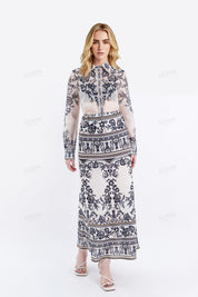 Two-Tone Ornate Pattern Maxi Skirts
