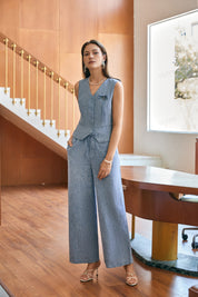 Light Blue Linen Wide-Leg Pants