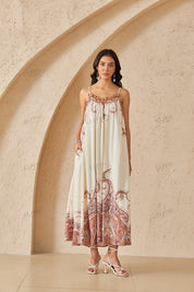 Ivory Paisley Print Maxi Dress with Beaded Halter Neck
