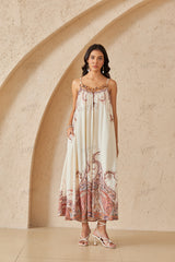 Ivory Paisley Print Maxi Dress with Beaded Halter Neck