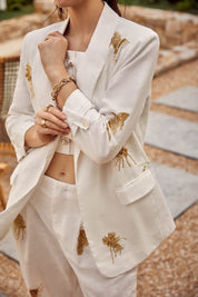 White Blazer with Gold Sequin Floral Embellishments