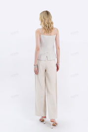Oatmeal Linen Button-Front Cami Top
