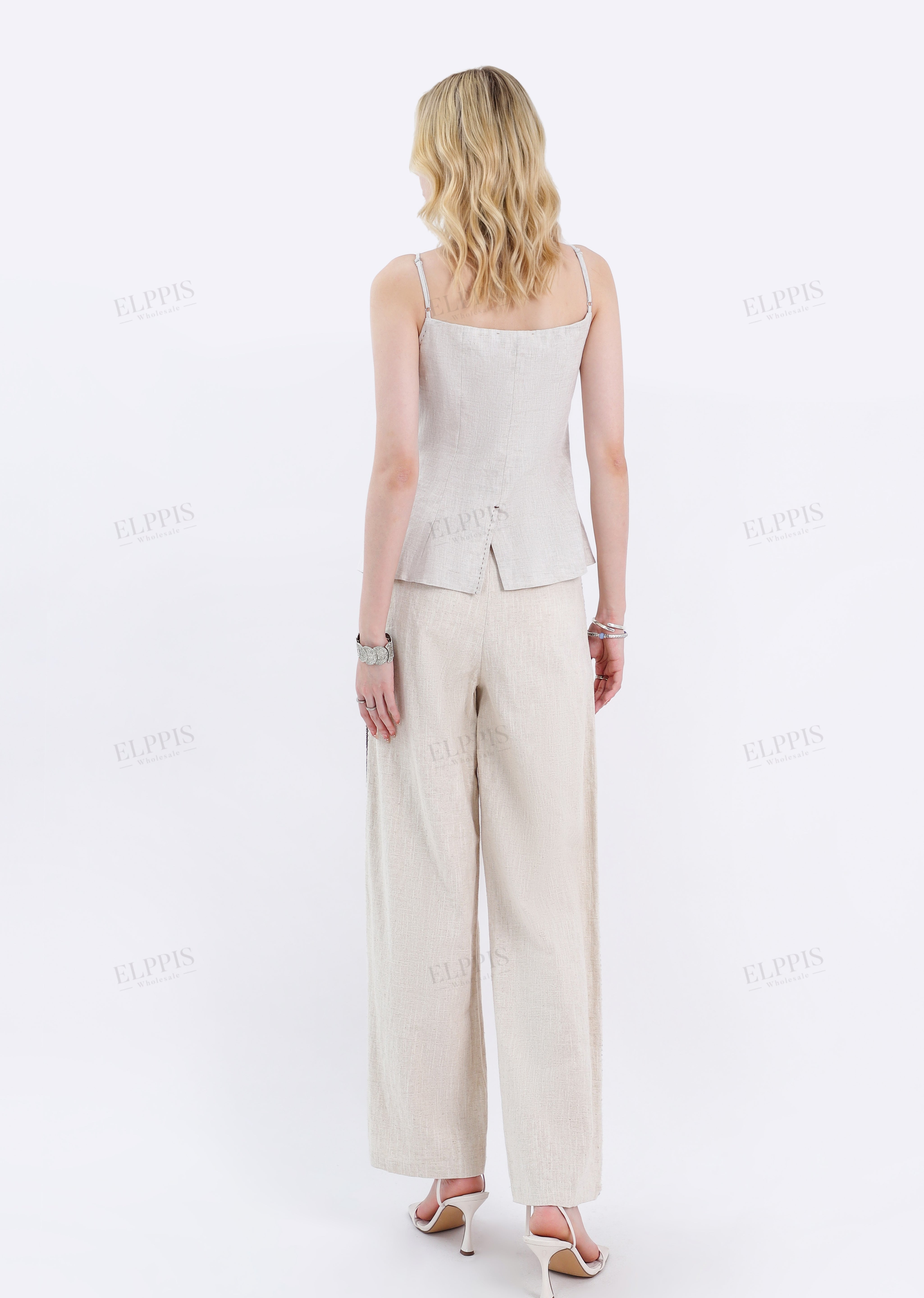 Oatmeal Linen Button-Front Cami Top