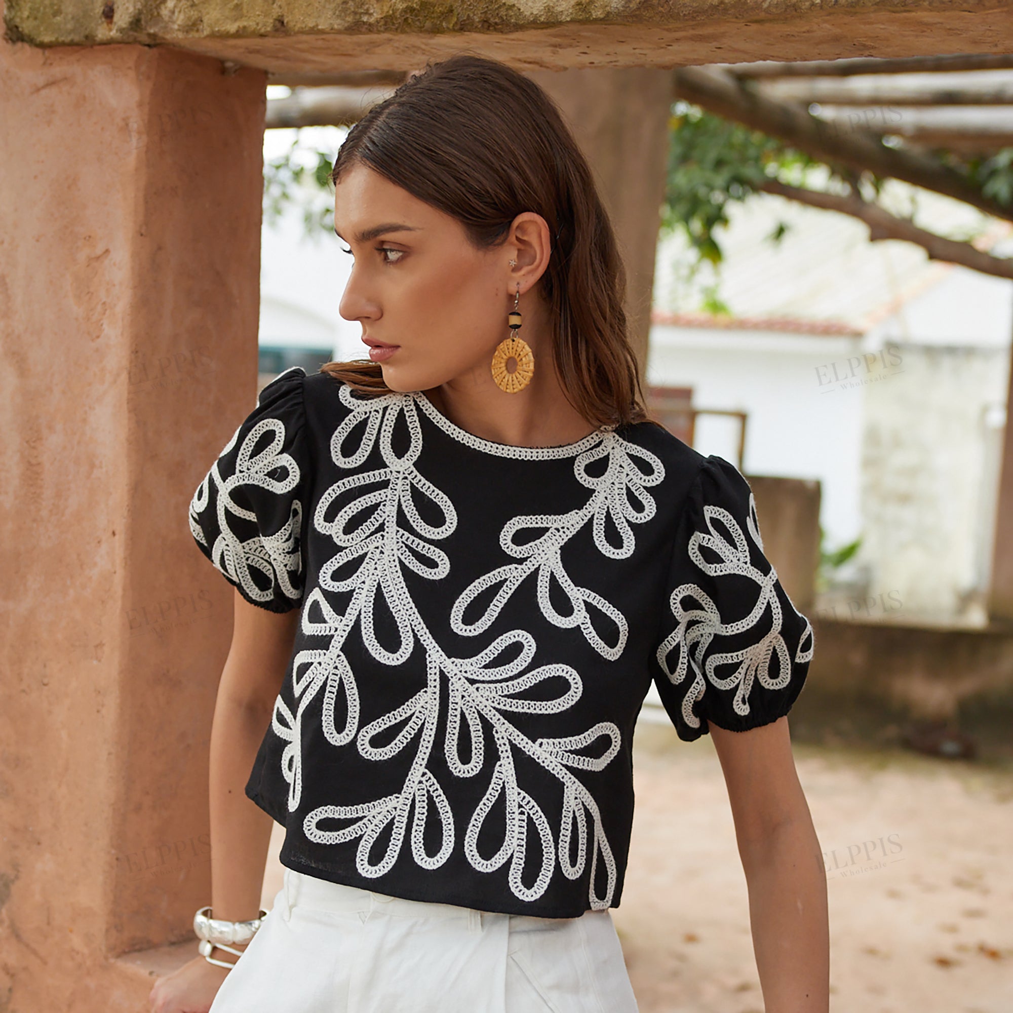 Embroidered short sleeve top