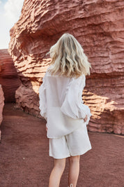 Blush Pink Sheer Organza Shirt with Tiered Ruffle Detail